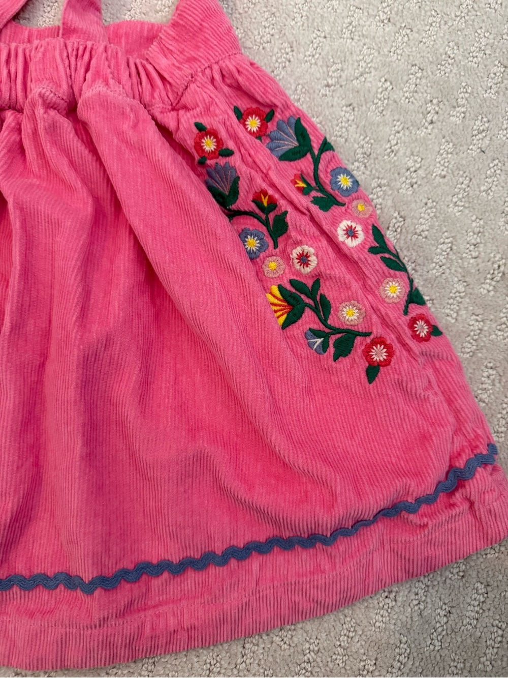 Mini Boden Pink Corduroy Embroidered Suspender Skirt Girls Size 4-5Y Floral - Picture 5 of 6